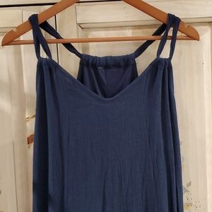 Dress Navy Blue crinkled cotton pp Garnet Hill